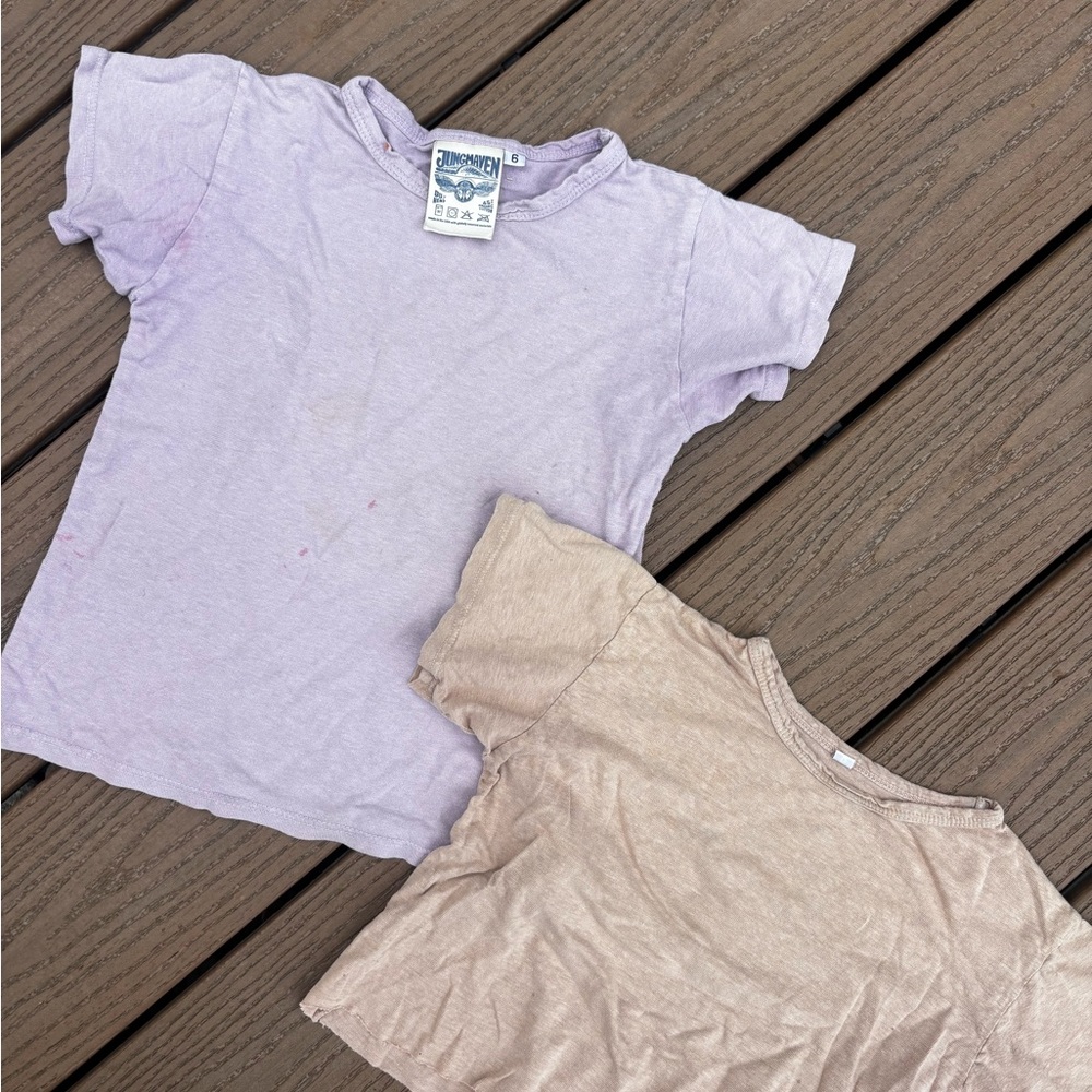 Jungmaven Kids Short Sleeve Tee Set in Lavender and Beige